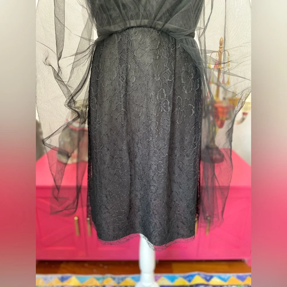 ❌SOLD❌WHITE BY VERA WANG CHIFFON TULLE LACE DRESS SIZE 6 FORMAL GOWN BRIDESMAID - Picture 5 of 8